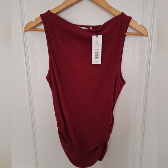 Michael Stars Tops - NWT MICHAEL STARS Coco Ruched Boat Neck Ultra Rib Carmine Stretch Tank XS